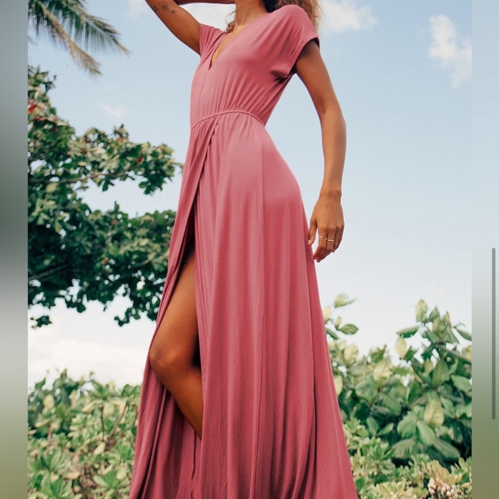 Lulu's Jersey Vneck Dusty Rose wrap maxi dress size Medium New
